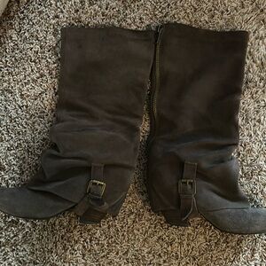 3” slouch dark brown knee high boots.